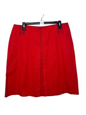Beliza Red Cotton Blend A-Line Skirt Womens Size 14 Contrast Stitch Knee Length